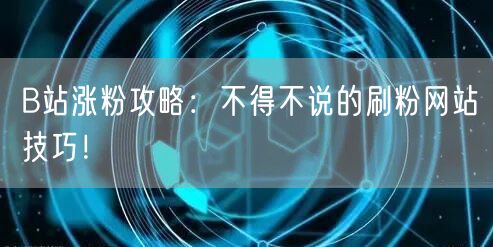 B站涨粉攻略：不得不说的刷粉网站技巧！