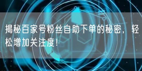 揭秘百家号粉丝自助下单的秘密，轻松增加关注度！