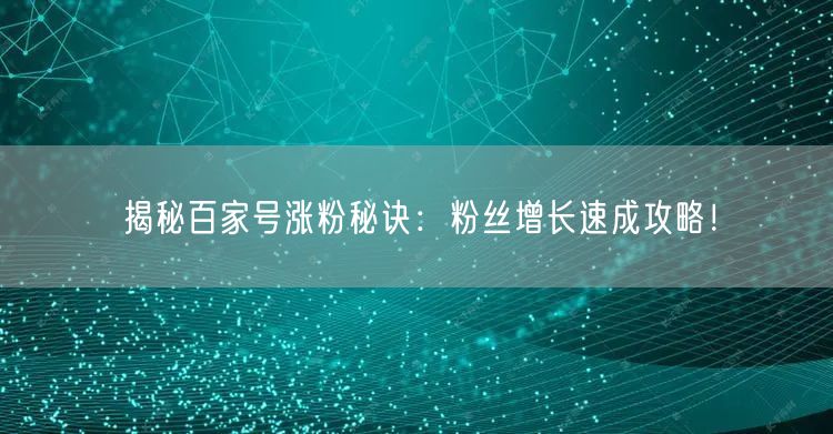揭秘百家号涨粉秘诀：粉丝增长速成攻略！